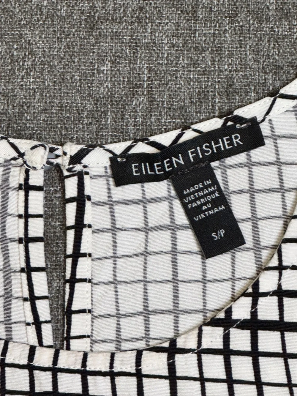 EILEEN FISHER | Black & White Grid Check Shift Dress | Size S/P